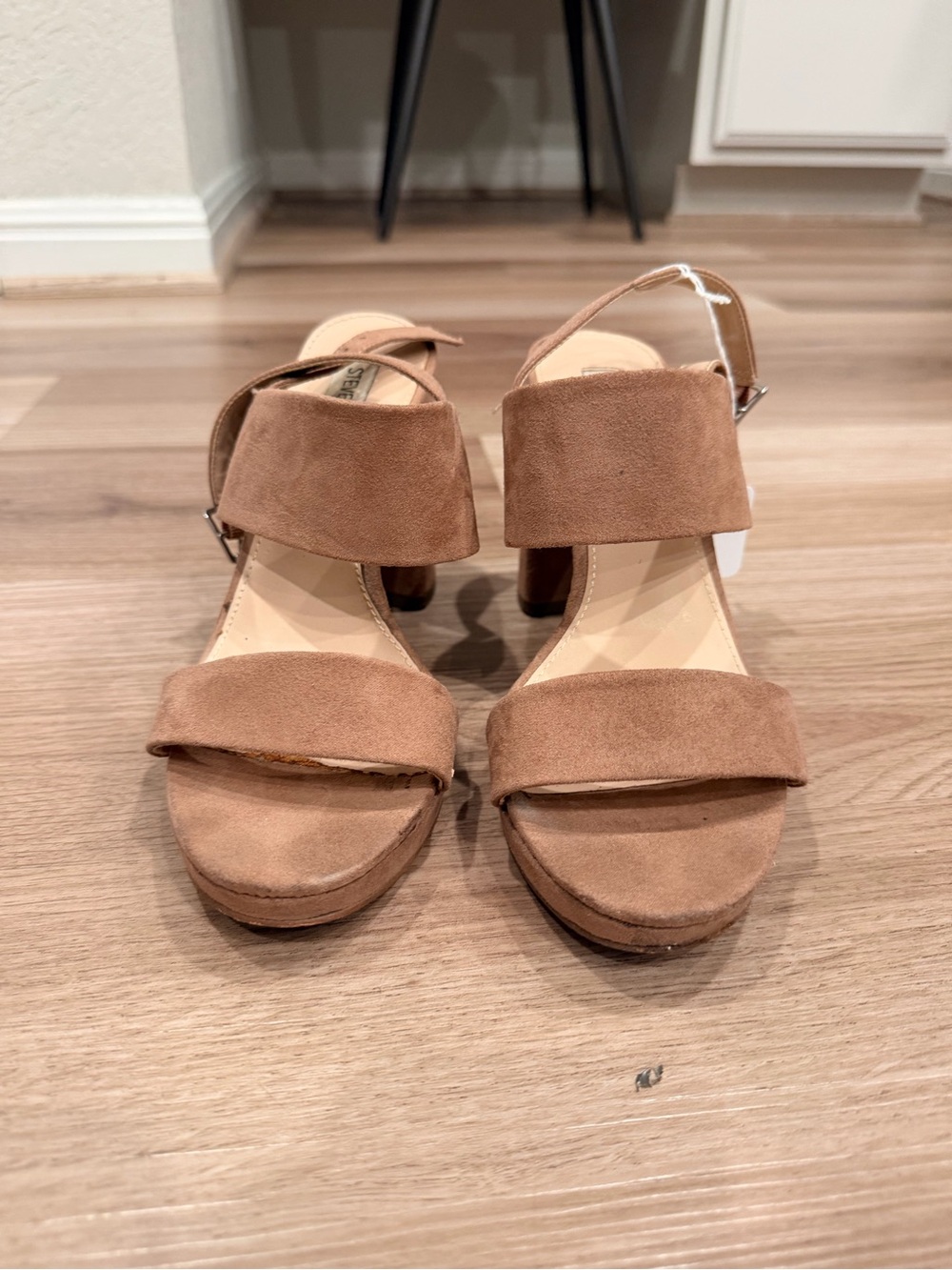 Steve Madden Tan Suede Two-Strap Block Heel Sandals